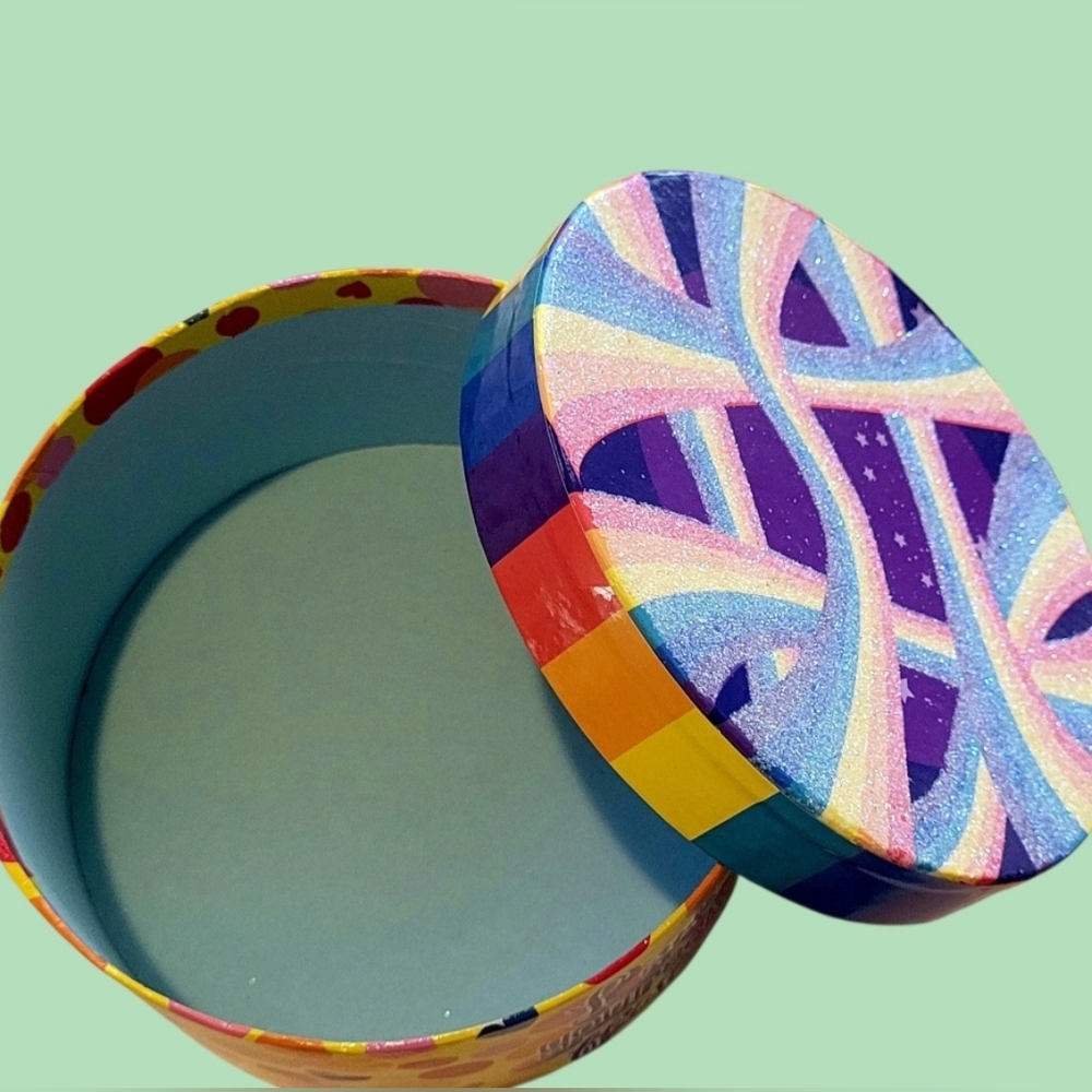 "NEW" SUPER CUTE DECORATIVE ROUND GIFT BOXES GLITTER LIDS 5.5" X 16.5" X 3" - Picture 7 of 10